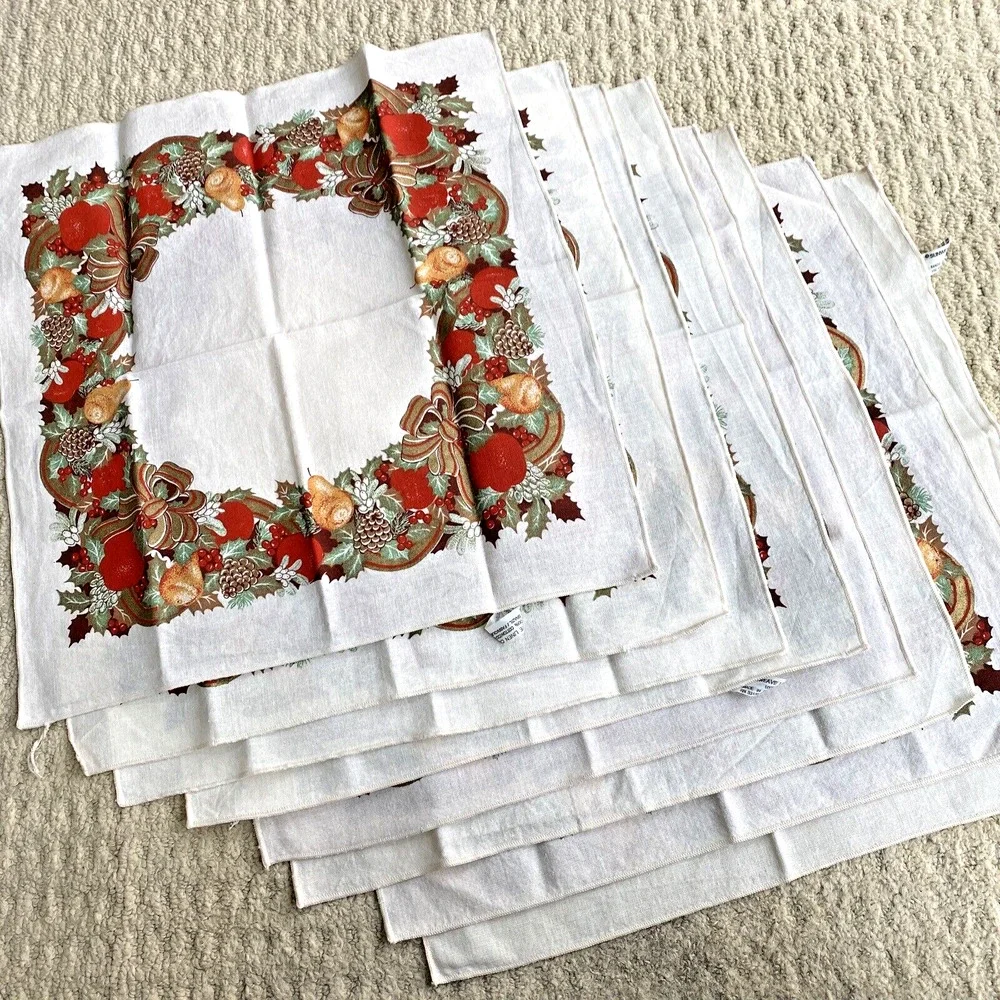 Vintage Sunweave Linen Co cotton napkin Thanksgiving holiday 16” square set of 8